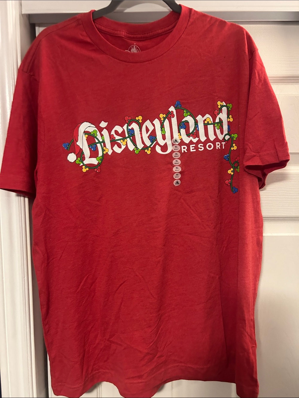 Disney Red Disneyland Resort Graphic Tee with Holiday Lights